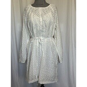 GAP Womens White Crochet Eyelet Dress Tie Waist Balloon Sleeve Size Medium NEW!